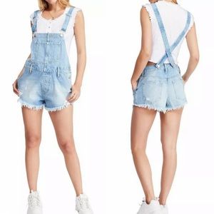 Free People June Shortall Distressed Overall Jeans
